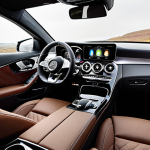**

Interior of a Mercedes-Benz C-Class, showcasing its luxurious design, high-quality leather, wood trim, and the MBUX infotainment system. Focus on the comfortable seats and overall feeling of a premium, serene environment.

**