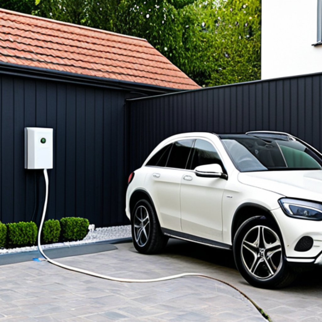 벤츠 GLC 하이브리드의 충전 시간 - Wallbox at Home**

"A sleek Mercedes-Benz GLC hybrid, fully clothed, parked in a modern driveway in ...