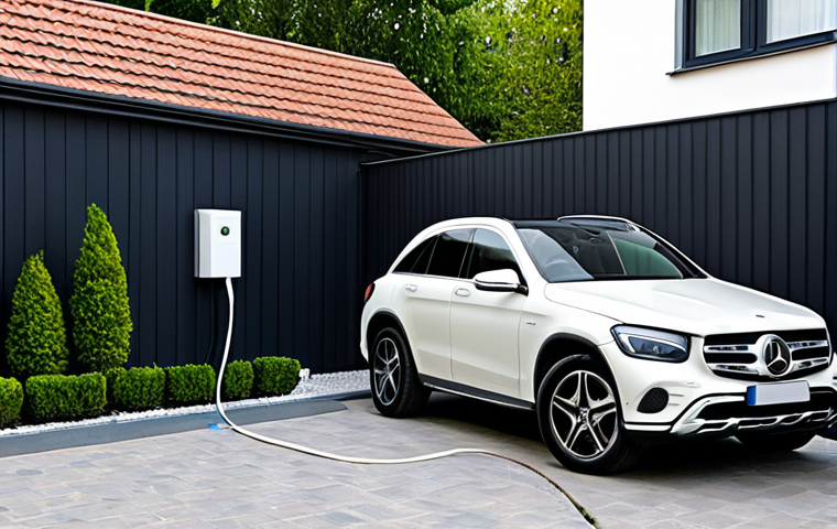 벤츠 GLC 하이브리드의 충전 시간 - Wallbox at Home**

"A sleek Mercedes-Benz GLC hybrid, fully clothed, parked in a modern driveway in ...