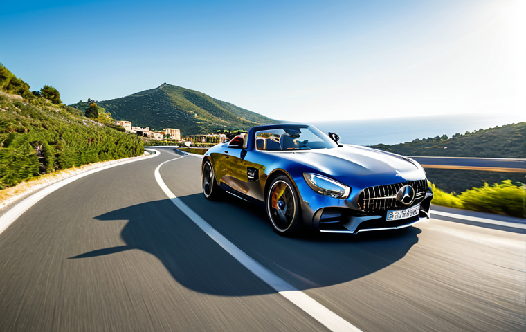 벤츠 AMG GT 로드스터의 스포츠 성능 - Design - Ferocity and Pure Elegance**
"A stunning Mercedes-AMG GT Roadster, parked majestically on t...