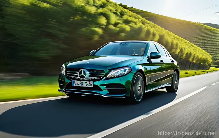 벤츠 C클래스 디젤과 가솔린 모델 선택 - **Dynamic Petrol Experience on Winding French Roads:**
    A vibrant, sun-drenched image of a sleek,...