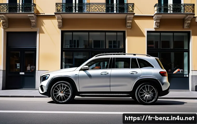 벤츠 GLB의 경제성 평가 - A sleek Mercedes GLB SUV parked on a modern European urban street during daytime, surrounded by typi...