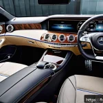 벤츠 S클래스의 고급 인테리어 - Luxurious Mercedes S-Class interior showcasing handcrafted full-grain leather seats with visible fin...