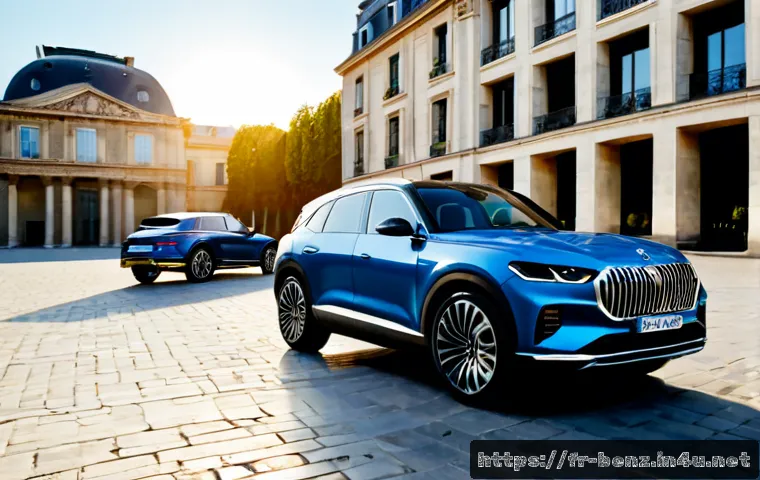 Home 17 벤츠 GLE와 테슬라 모델 X 비교 - Photorealistic side-by-side comparison of a sophisticated premium German luxury SUV and a sleek futu...